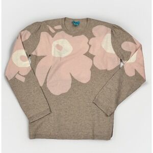 NWOT Two Bees Cashmere Pink/ Tan Flower crewneck sweater women's size XL